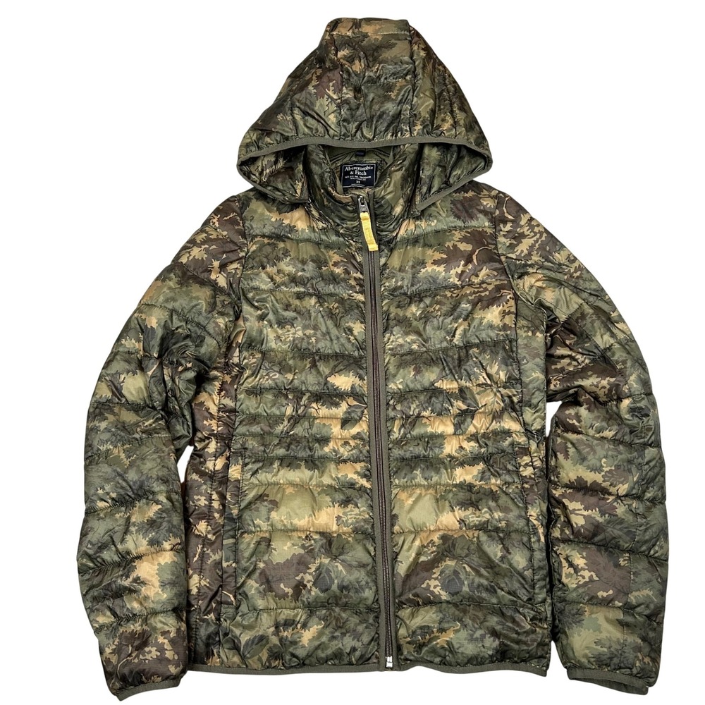 Abercrombie & Fitch Womens XS Camo Puffer Streetwear y2k Jacket Hooded Full Zip